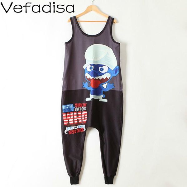 

women's jumpsuits & rompers vefadisa spring cartoon printing 2021 sleeveless women knitted loose full length pants casual qyf1860, Black;white