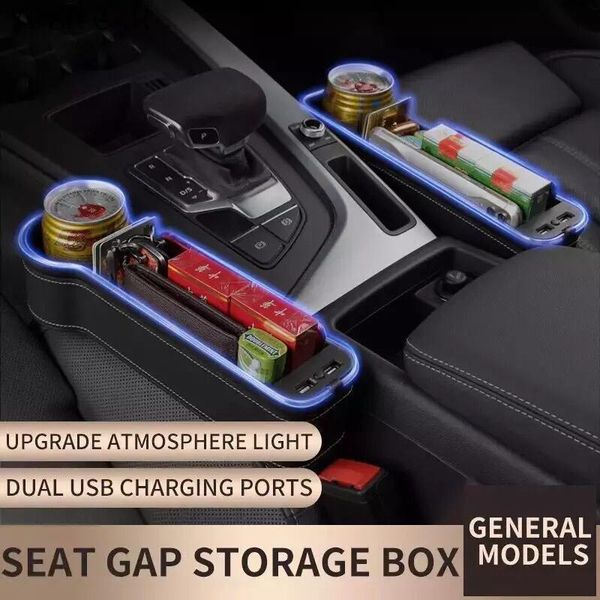 

car organizer seat crevice storage box ambient light usb charging port stowing tidying cup card phone holder accessories