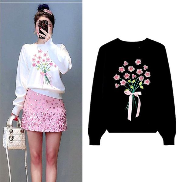 

women's sweaters women knitted flowers embroidery bows appliques sweater tricotado pullovers for sweet ladies party ns513, White;black