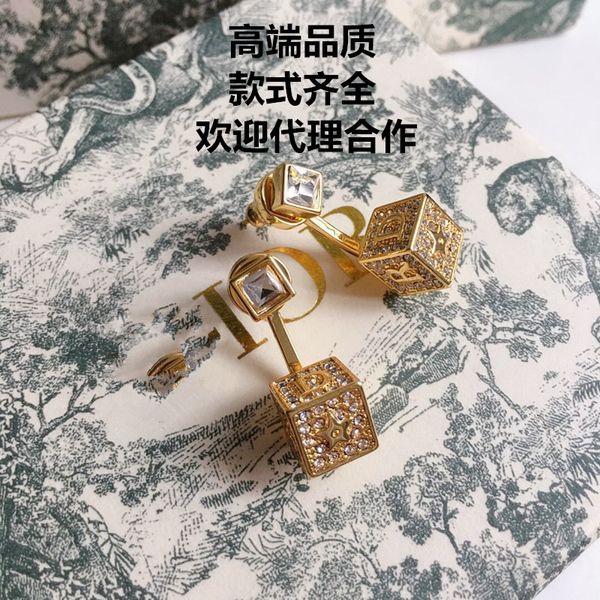 

70% off luxury jewelry dice back hanging full 925 silver needle female earrings high version, Golden