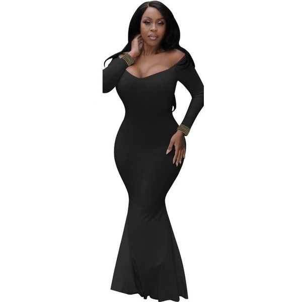 

casual dresses black white women bondage maxi dress slash neck off the shoulder long sleeve mermaid nightclub vestidos, Black;gray