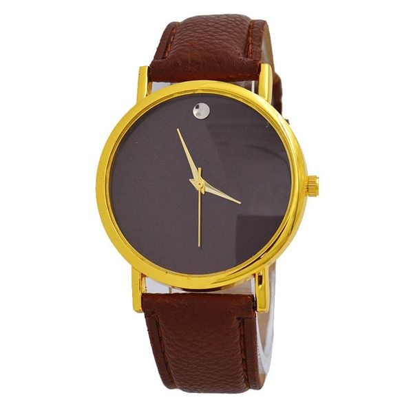 

wristwatches watch quartz simple metal large dial leather strap personality men's and women's business, Slivery;brown