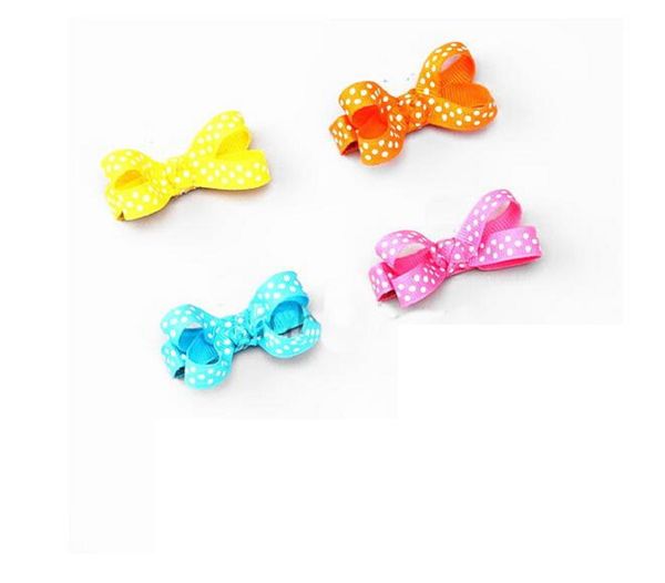

10pcs 2" wave point dot hair bow clip baby mini hairbows grosgrain ribbon boutique bowknot with alligator clip headwear accessories, Slivery;white