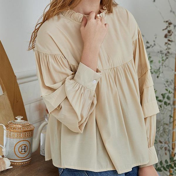

autumn niche long-sleeved solid color women shirts women's blouses &, White