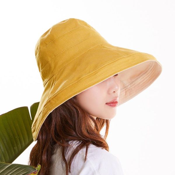 

double-sided spring and autumn fisherman hat women's korean style fashionable summer sun protection wide brim hats, Blue;gray