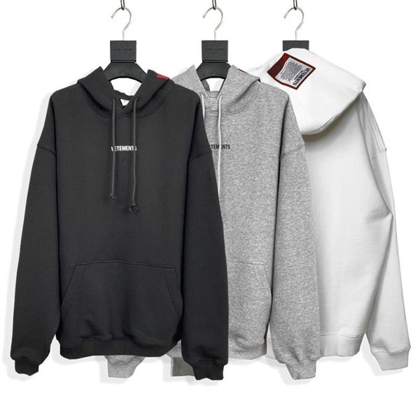 

high street vetements letter design warm hooded hoodies mens womens fashion streetwear pullover sweatshirts loose hoodies clothing, Black