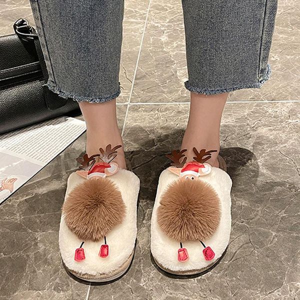 

slippers 2021 autumn ladies winter warm plush christmas deer cartoon women indoor casual korean qute cutton shoes, Black