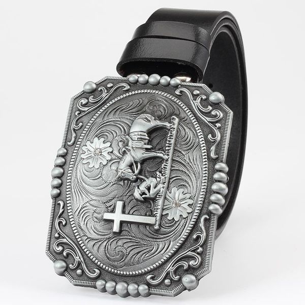 

male metal belt buckle cowboy genuine leather the big personality decoration belts, Black;brown