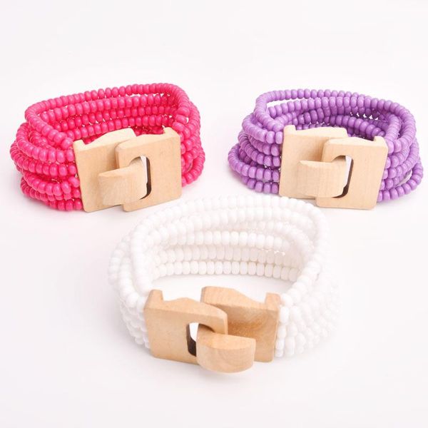 

charm bracelets 2021 fashion wood button bracelet for women elastic rope adjustable acrylic beads bangle multi layer gifts, Golden;silver