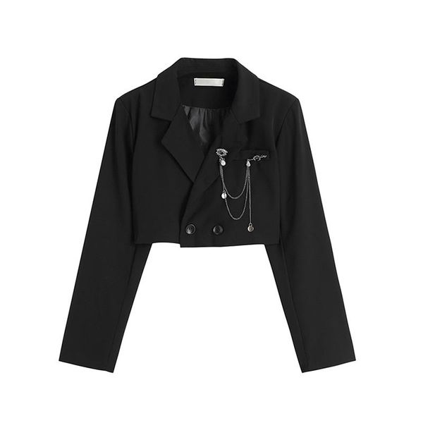 

women's suits & blazers autumn winter women fashion casual long sleeve blazer office lady double breasted elegant chain female cropped, White;black