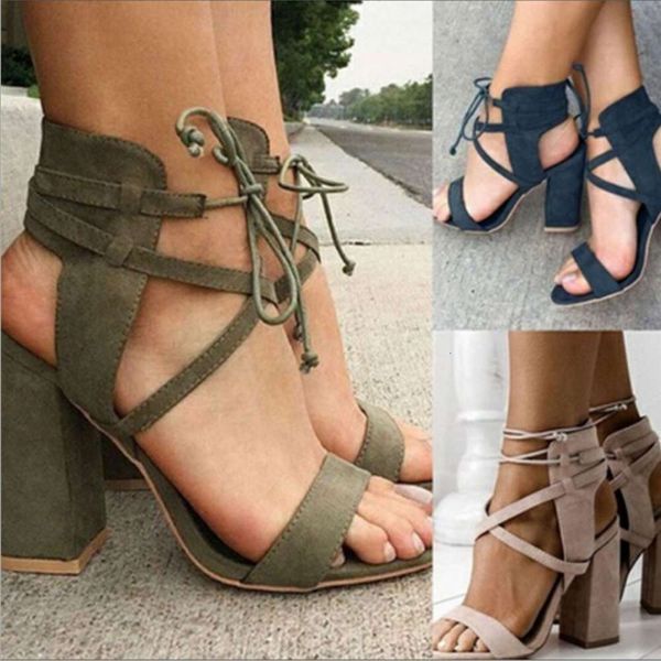 

summer big size women's sho super high heel hollow out round head thick sandals ankle buckle, Black