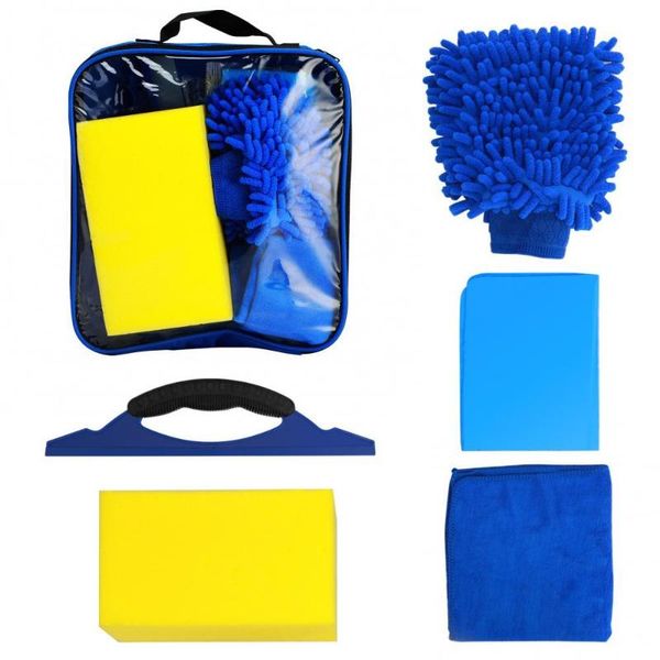 

car sponge 6pcs cleaning tools kit window squeegee washing misponge towels w/storage bag for exterior accessories