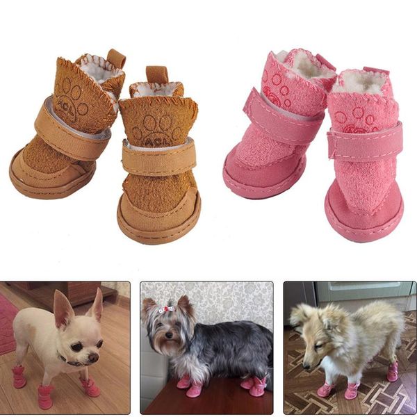 

dog apparel cute boots pet warm shoes soft non-slip winter for small dogs snow 4pcs/set puppy sneakers supplies