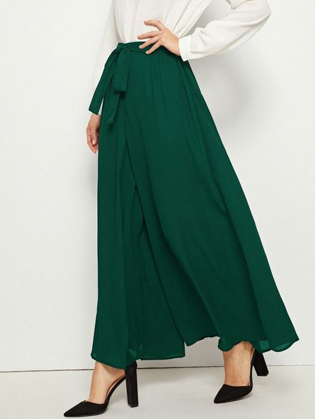 

elastic waist tie front super palazzo pants x0ce#, Black;white