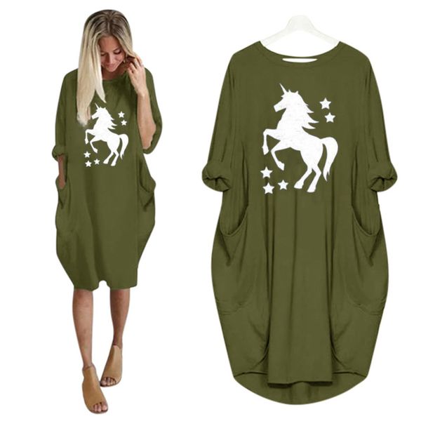 

large casual loose pocket cartoon printed women's irregular dress, Black;gray