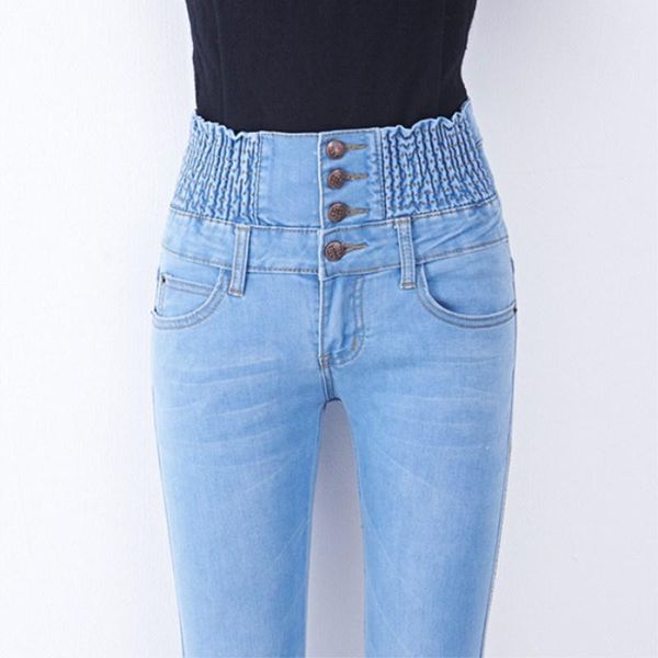 

women's jeans wkoud spring women high waist stretch skinny solid washed denim pants oversized mom casual jean trousers lady p8717, Blue