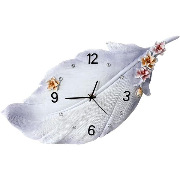 

wall clocks big carved feathers clock nordic resin mute white quartz beautiful butterfly flower home decor watch