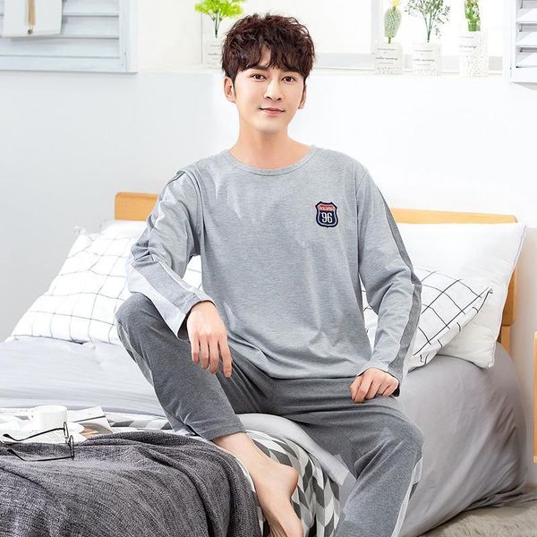 

men's long sleeve pajamas, korean cotton home, 2021 sleepwear, Black;brown