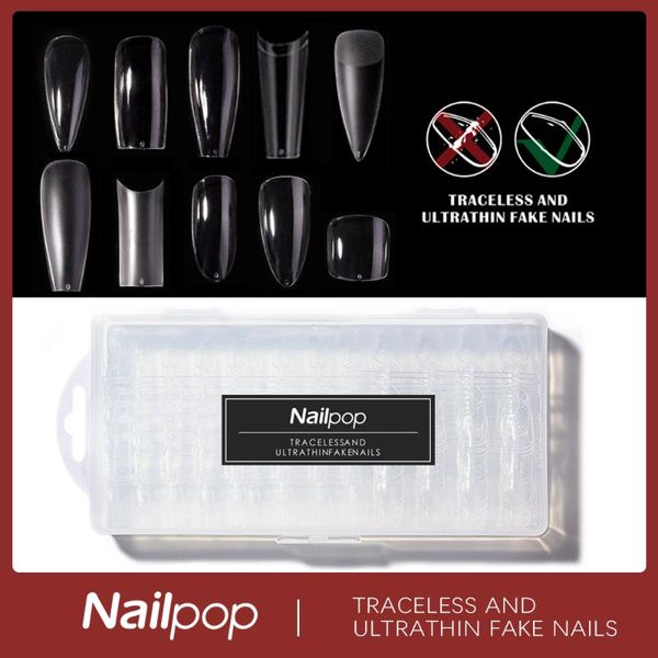 

false nails nailpop press on coffin designs traceless and ultra-thin acrylic fake nail stiletto display set, Red;gold