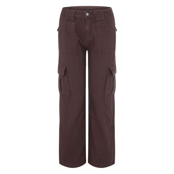 

women's jeans 90s soild color pocket middle waist casual long vintage straight leg flare trousers pockets loose streetwear, Blue