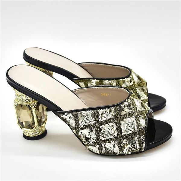 

dress shoes special arrivals wedding gold color nigeriain decorated with rhinestone italian high heels autumn slipper for, Black