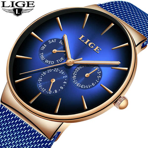 

lige fashion mens watches luxury brand business blue quartz watch mens casual waterproof cool watch relogio masculino 210527, Slivery;brown