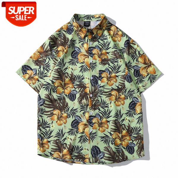 

hong kong style retro short-sleeved shirt weiyi ulzzang casual flower couple xiaoqing #kz56, White;black