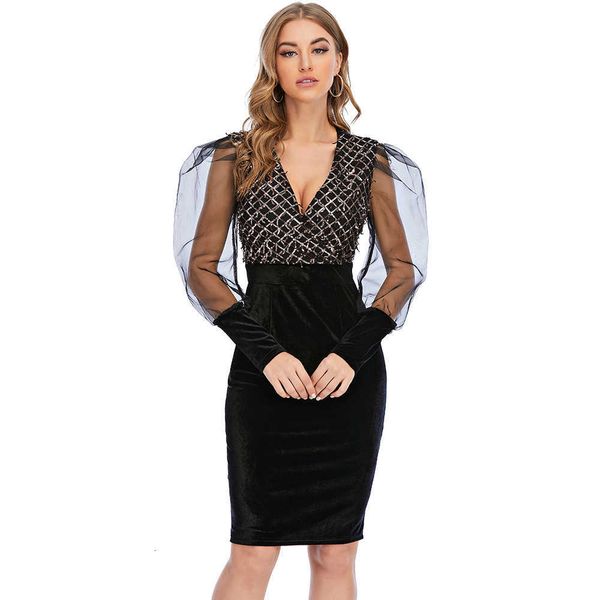 

luxury party evening dress hip wrap v-neck patchwork sequin dr's, Black;gray