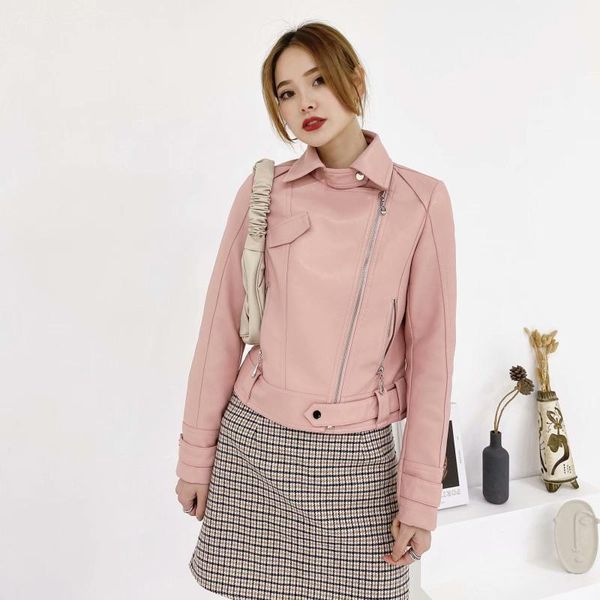 

arrival brand winter autumn green motorcycle leather jackets pink jacket women coat slim pu women's & faux, Black