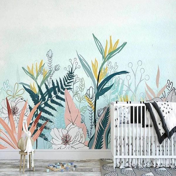 

wallpapers custom 3d wallpaper modern nordic ins hand-painted abstract tropical plants indoor minimalist background wall papel de parede