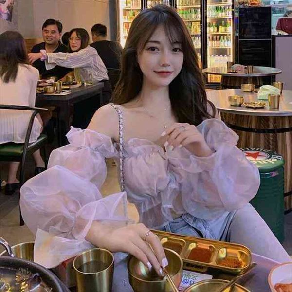 

autumn long sleeve one women shirt word short chiffon womens clothing blusas mujer de moda, White