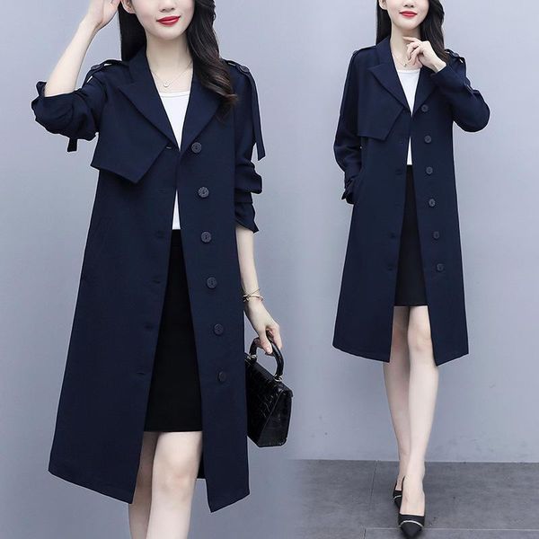 

women's trench coats real shooting suit windbreaker long sleeve 2021 style close body waist atmosphere show thin temperament profession, Tan;black