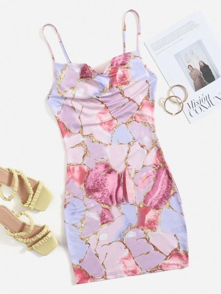 

marble print cami dress n8l0#, Black;gray