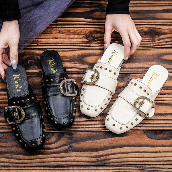 

sandals fashion leisure mules slippers beautiful low heels women loafers (size 35-42), Black