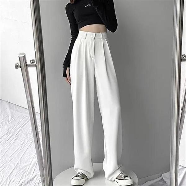 

women's pants & capris high waist suit for women wide leg pant loose straight big size trousers black and white casual 4xl, Black;white