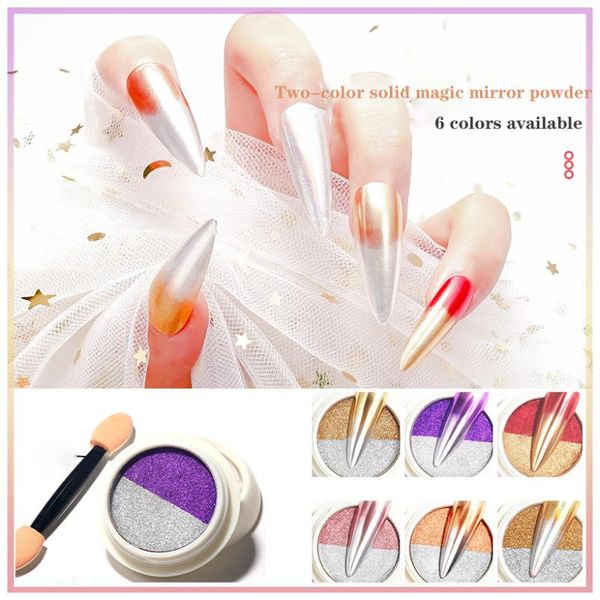 

nail glitter 1 box two-color solid state mirror powder holographic professional dust pigment decoration accessories, Silver;gold