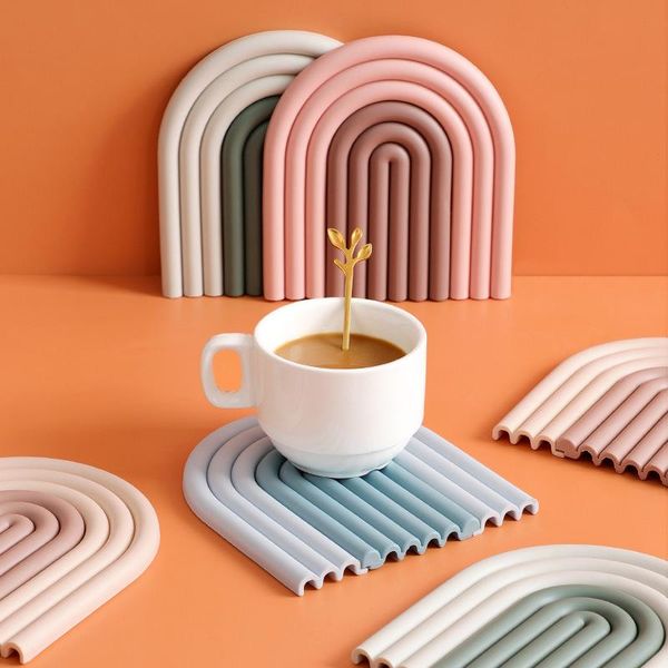 

mats & pads nordic style silicone removable rainbow coasters insulation cup mat plate non slip placemat home decor kitchen accessories