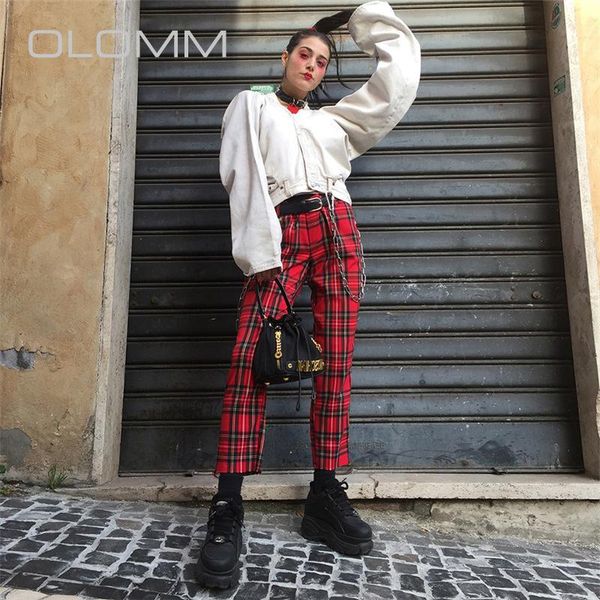 

women's pants & capris summer 2021 fashion casual loose high waist retro plaid straight sports ninth women, Black;white