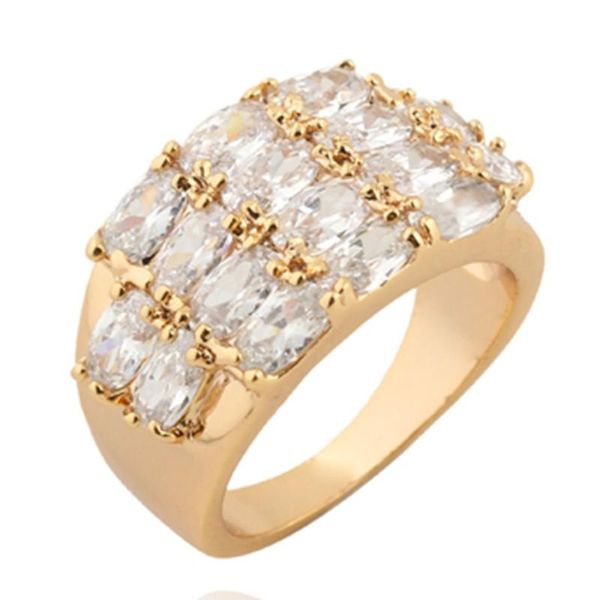 

wedding rings crystals engagement for man with cubic zirconia gold color finger ring female anel jewelry whole, Slivery;golden