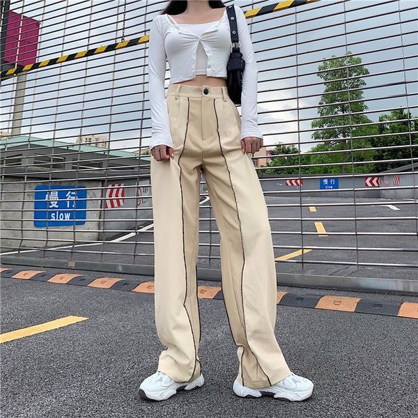 

women's patchwork straight pants high-waist long trousers striped party dance club loose wide-leg bottoms spring autumn & capris, Black;white