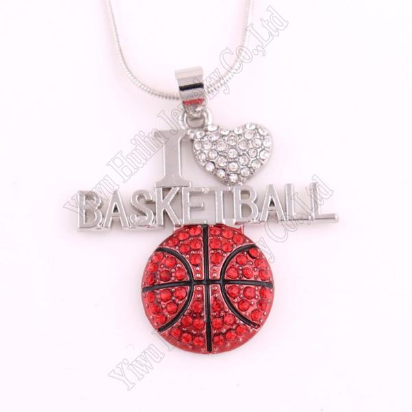 

fashion rhodium plated zinc studded with sparkling crystals i love basketball pendant necklace necklaces, Silver