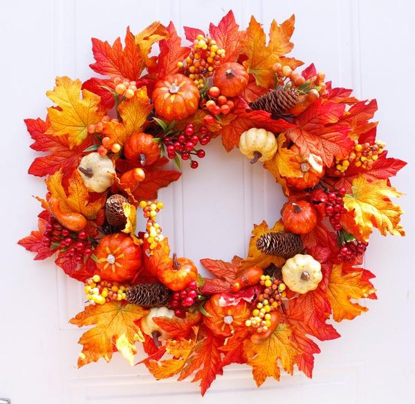 

decorative flowers & wreaths 24" fall front wreath artifical pumpkin harvest decor wall door rattan rustic party farmhouse
