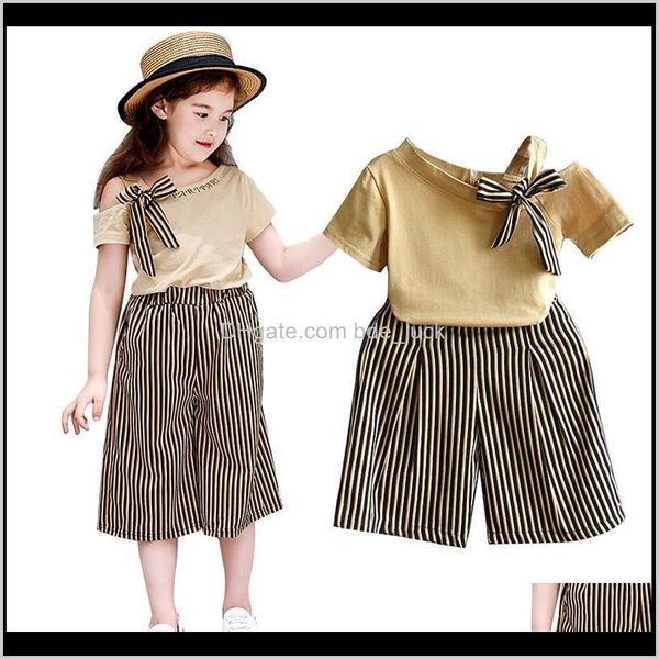 

sets baby clothing baby, kids & maternitycasual children girls clothes summer short sleeve t-shirt+striped print shorts suits 2pcs costume s, White