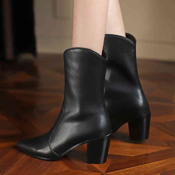 

boots cow leather boots with short high heels women cow rzo6, Black