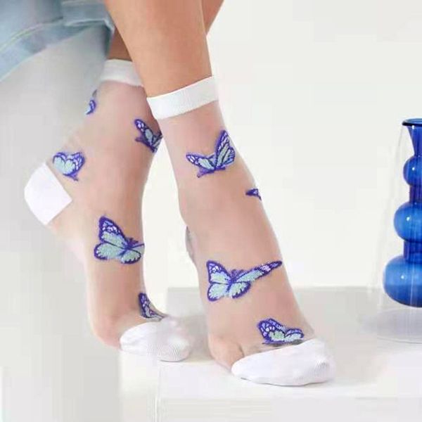 

socks hosiery summer thin medium tube women's silk color butterfly black and white fashion stockings ggorangnae korean socks, Black;white
