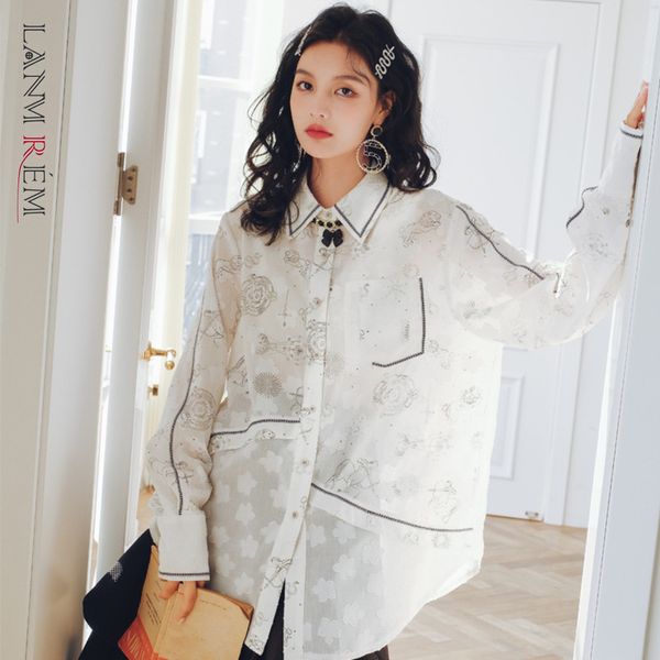 

print white shirt female spring summer polo collar long sleeve plus size fashion streetwear clothes 2d1443 210507