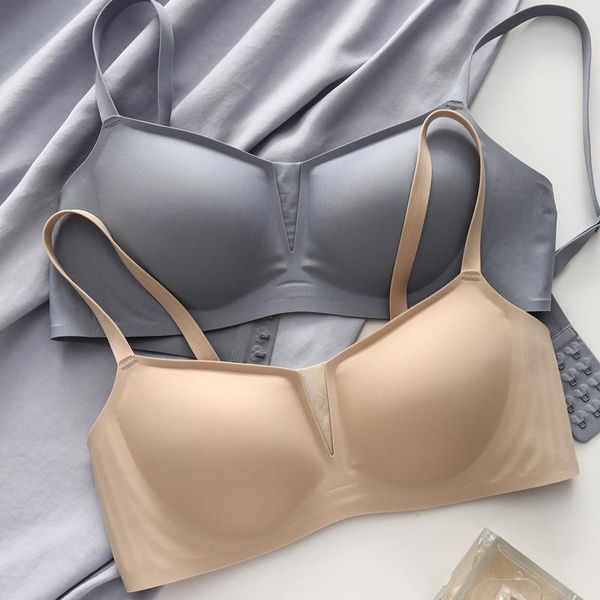 

bras seamless jelly strip wire bra without rims women's comfortable underwear smooth comfort wireless one-piece push up thin, Red;black