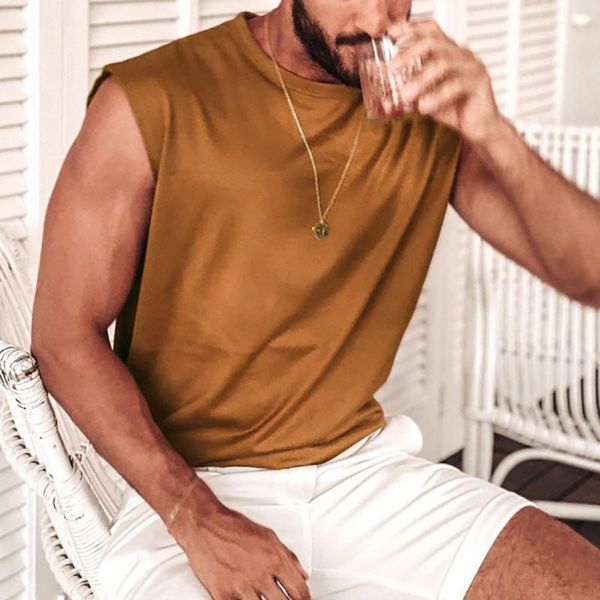 

men' tank incerun fashion mens well fitting vests sleeveless round neck solid comfortable sweatshirt casual streetwear -5xl, White;black