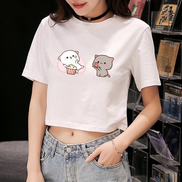 

women's t-shirt korean crop women t shirt kawaii milk bear print cotton harajuku summer aesthetic casual clothes streetwear female, White