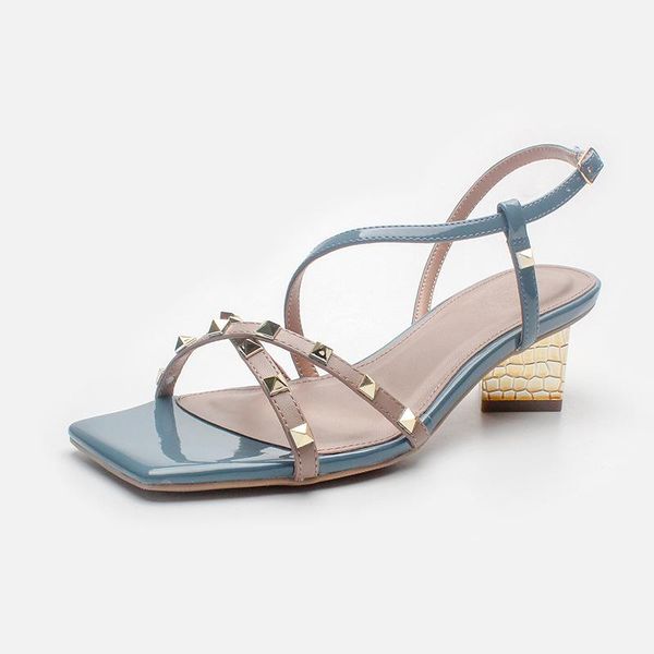

summer 2021 lady fairywind thick heel rivet sandals crossed tied square toe sandal for, Black